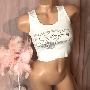 Just shopping ribbed just shopping crop grunge 90’s street Y2K heart candy top
